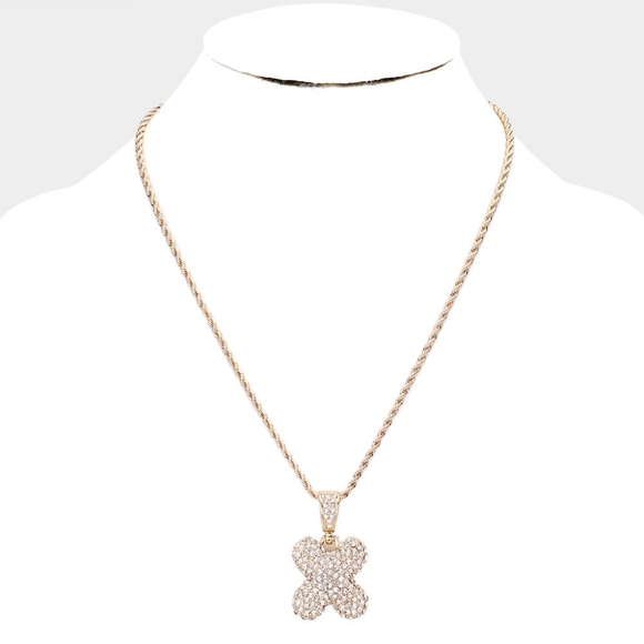 Gold Monogram "X" Bubble Crystal Initial Pendant Necklace - Picture 2 of 2